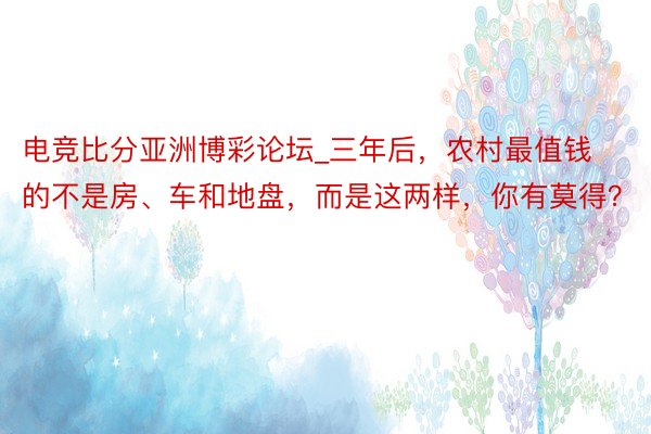 电竞比分亚洲博彩论坛_三年后，农村最值钱的不是房、车和地盘，而是这两样，你有莫得？