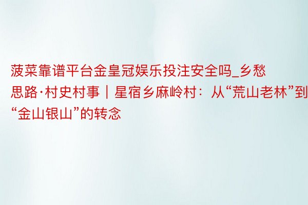 菠菜靠谱平台金皇冠娱乐投注安全吗_乡愁思路·村史村事︱星宿乡麻岭村：从“荒山老林”到“金山银山”的转念
