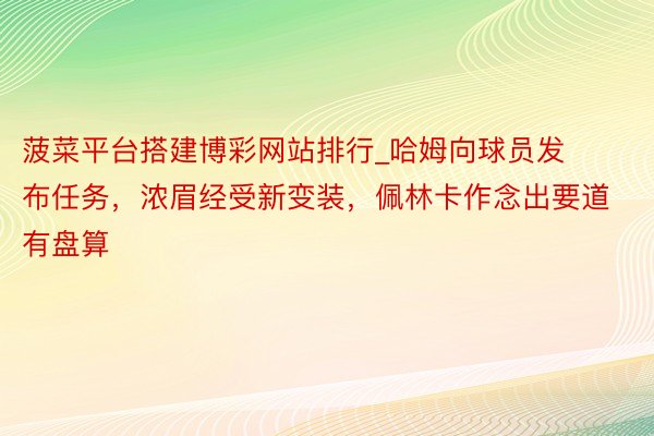 菠菜平台搭建博彩网站排行_哈姆向球员发布任务，浓眉经受新变装，佩林卡作念出要道有盘算