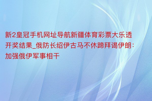 新2皇冠手机网址导航新疆体育彩票大乐透开奖结果_俄防长绍伊古马不休蹄拜谒伊朗：加强俄伊军事相干