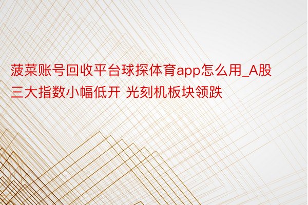 菠菜账号回收平台球探体育app怎么用_A股三大指数小幅低开 光刻机板块领跌